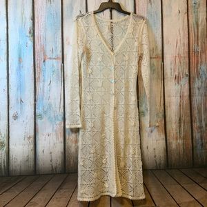 Sunset Rd. cream Crocheted Abalone Button Cardigan/Duster Size S